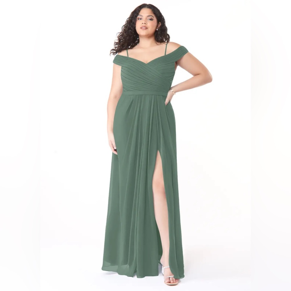 Azazie Off-Shoulder Maxi Dress in Green - Picture 6 of 7